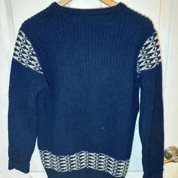 100% Wool Knit Ladies Sweater V Neck Long Sleeve Made in Italy Blue‎ White - Picture 4 of 7